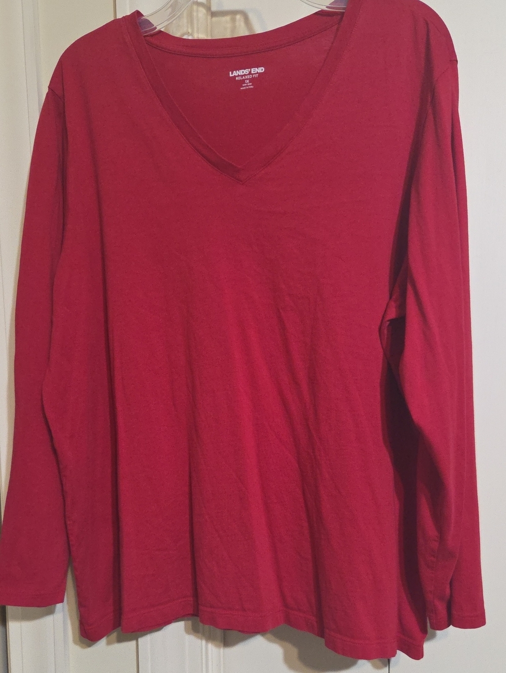 Lands' End Long Sleeve V-Neck Tee — Deep Red